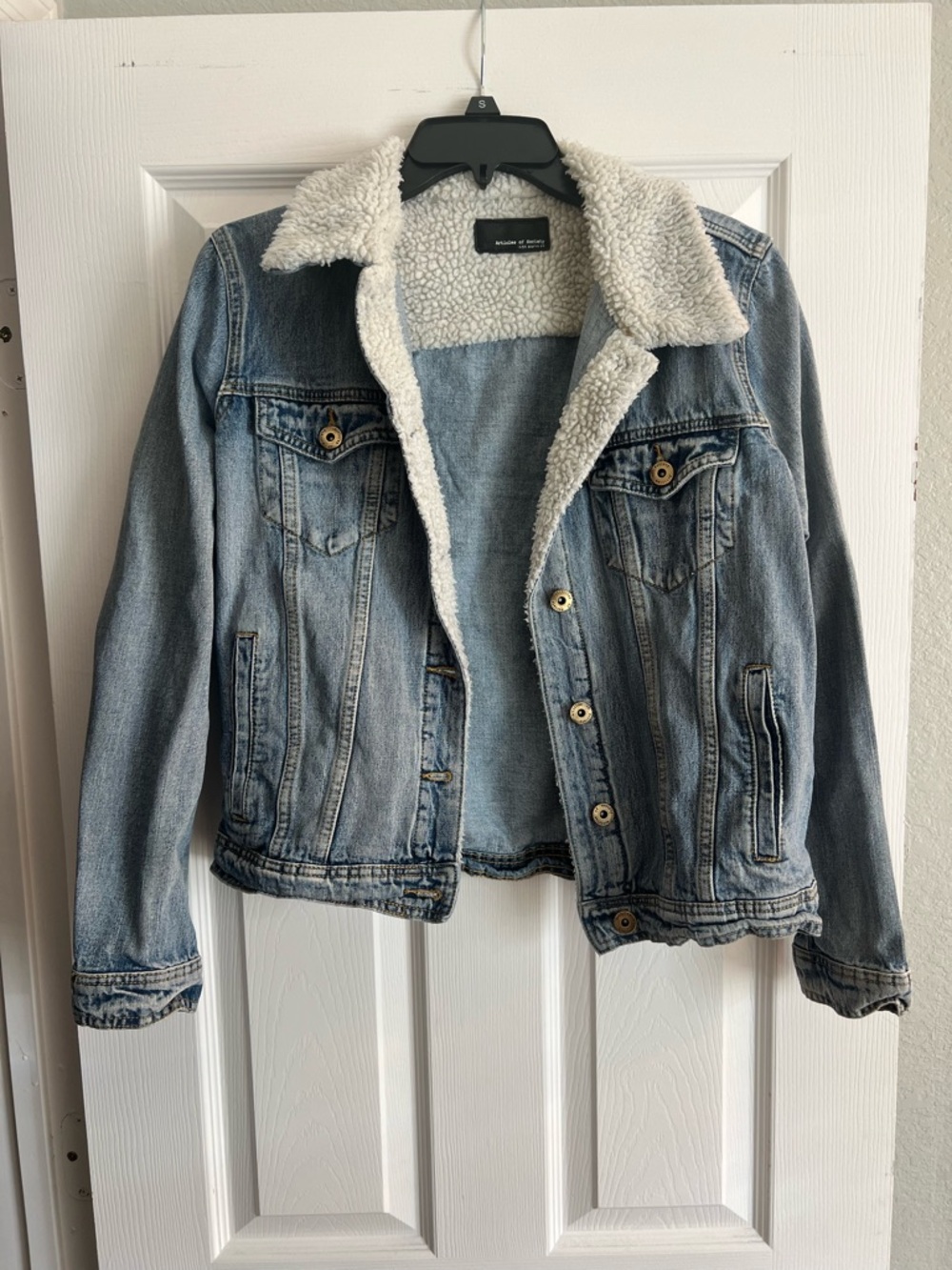 Articles Of Society Light Blue Denim Jacket with Cream Sherpa Collar